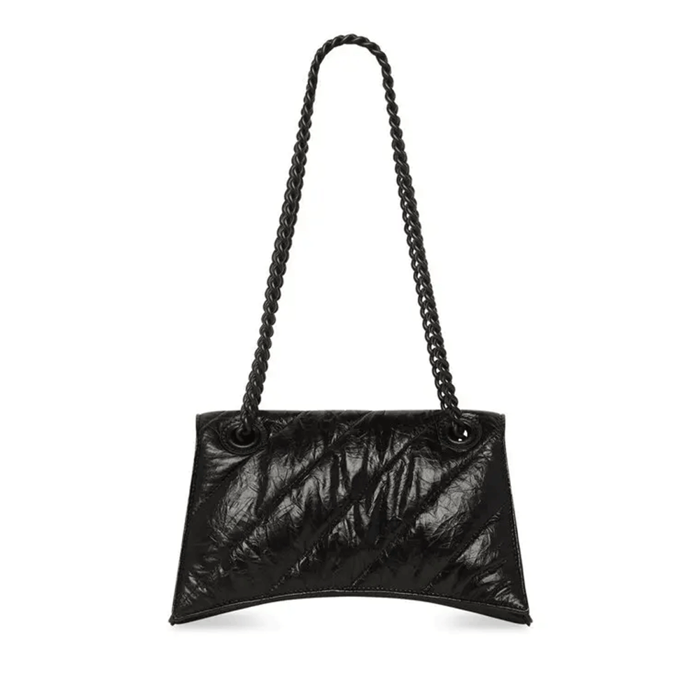 BALENCIAGA Quilted Crush Small Chain Shoulder Bag Black Leather