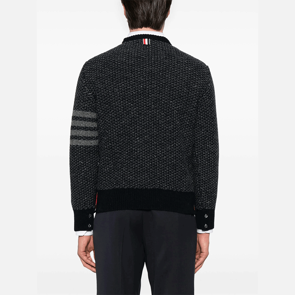 THOM BROWNE Mohair Tweed Crewneck Knit Sweater Men Navy