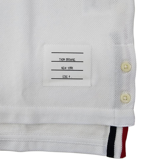THOM BROWNE White Piqué Polo Shirt with Back Triple Stripe