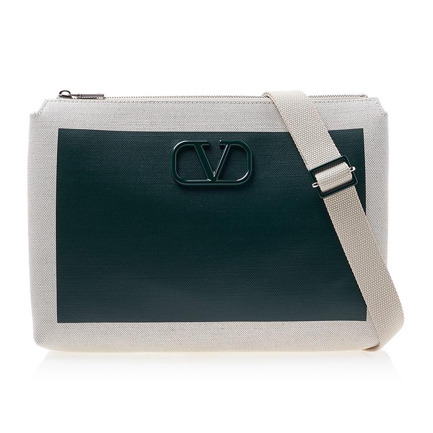 VALENTINO Garavani V-Logo Leather Crossbody Bag Navy Multicolor