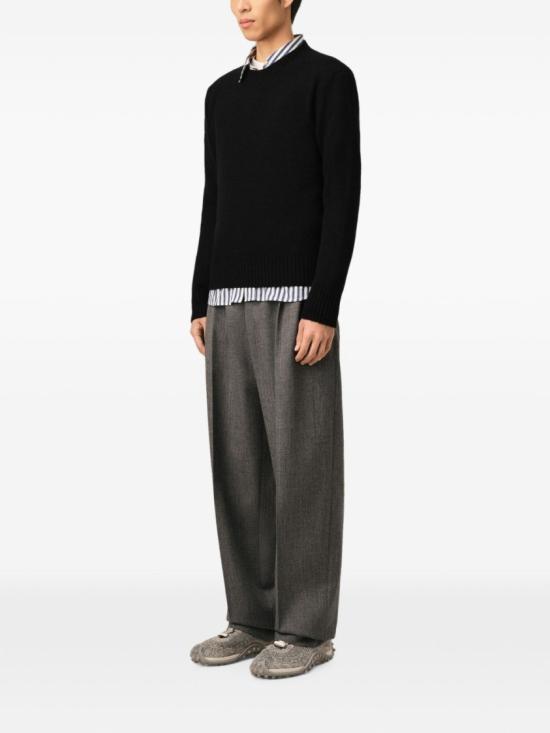 AMI Black Round Neck Knit Sweater for Men
