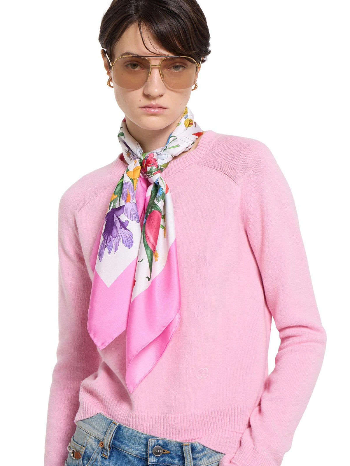 GUCCI Silk Logo Print Scarf