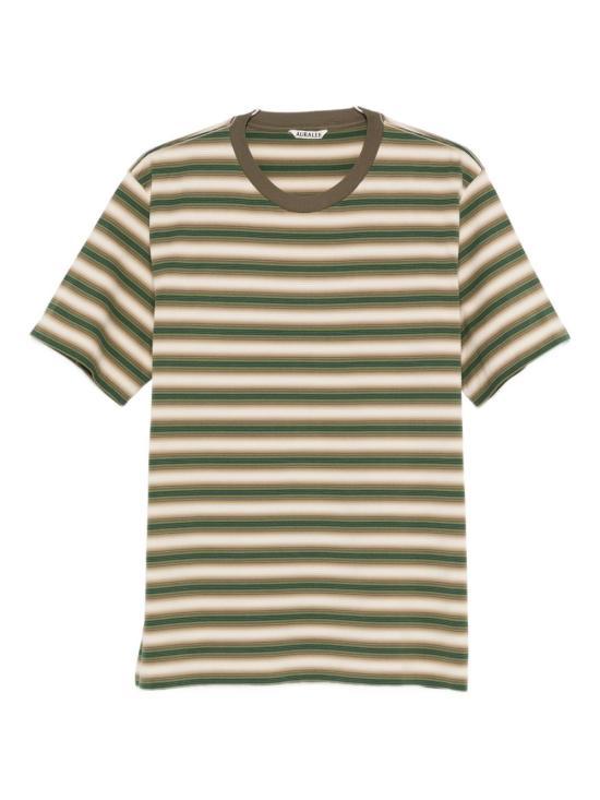 AURALEE Short Sleeve T-Shirt for Men A25AT02GJ FADE BROWN STRIPE DOM