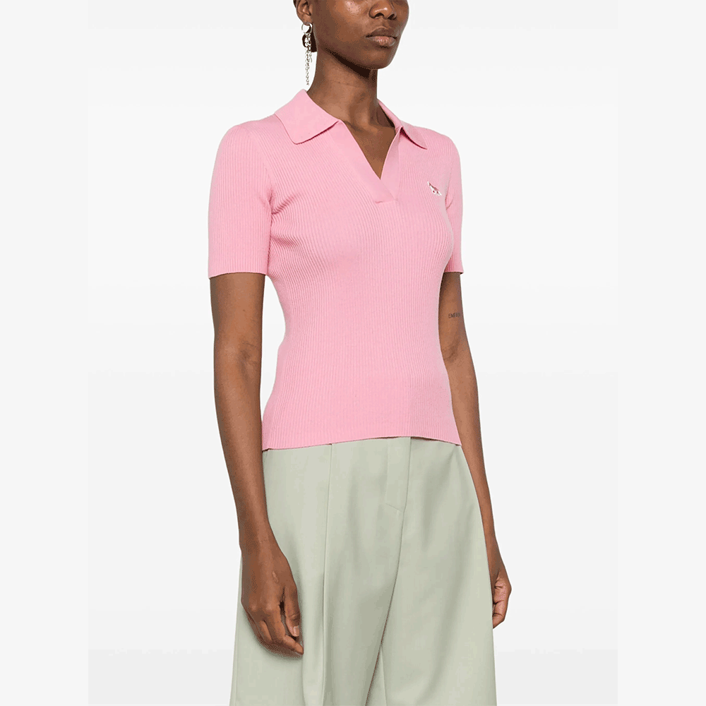 Maison Kitsune Baby Fox Rib Knit Short Sleeve Polo for Women OW00201 KT1091