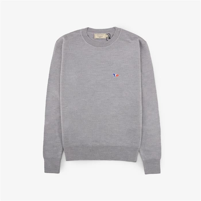Maison Kitsune Tricolor Fox Patch Unisex Crewneck Knit Sweater