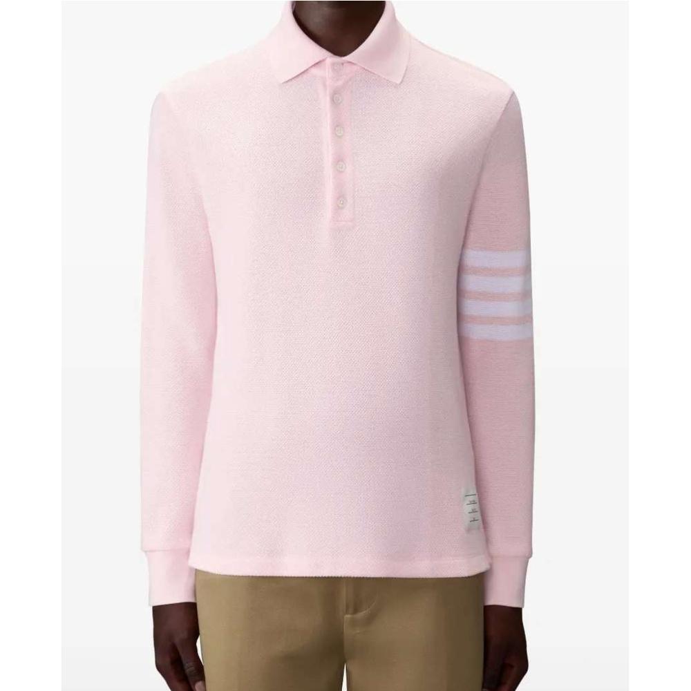 THOM BROWNE 4-Bar Men's Long-Sleeve Polo Shirt Navy Cotton
