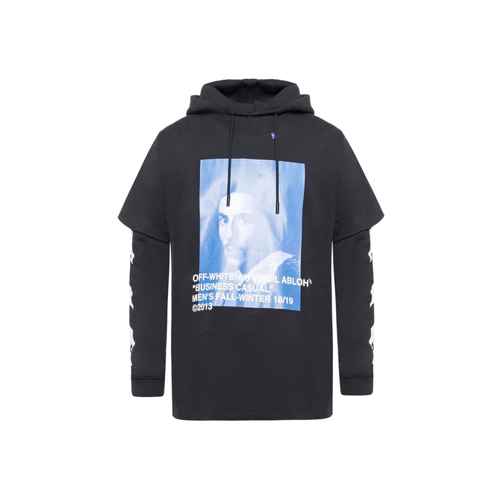 OFF WHITE Black Bernini Print Layered Hoodie for Men OMBB042F18192011 1030