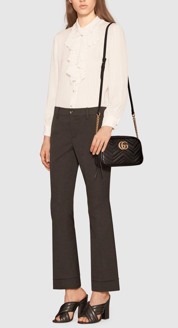 GUCCI Marmont Matelassé Black Leather Shoulder Bag