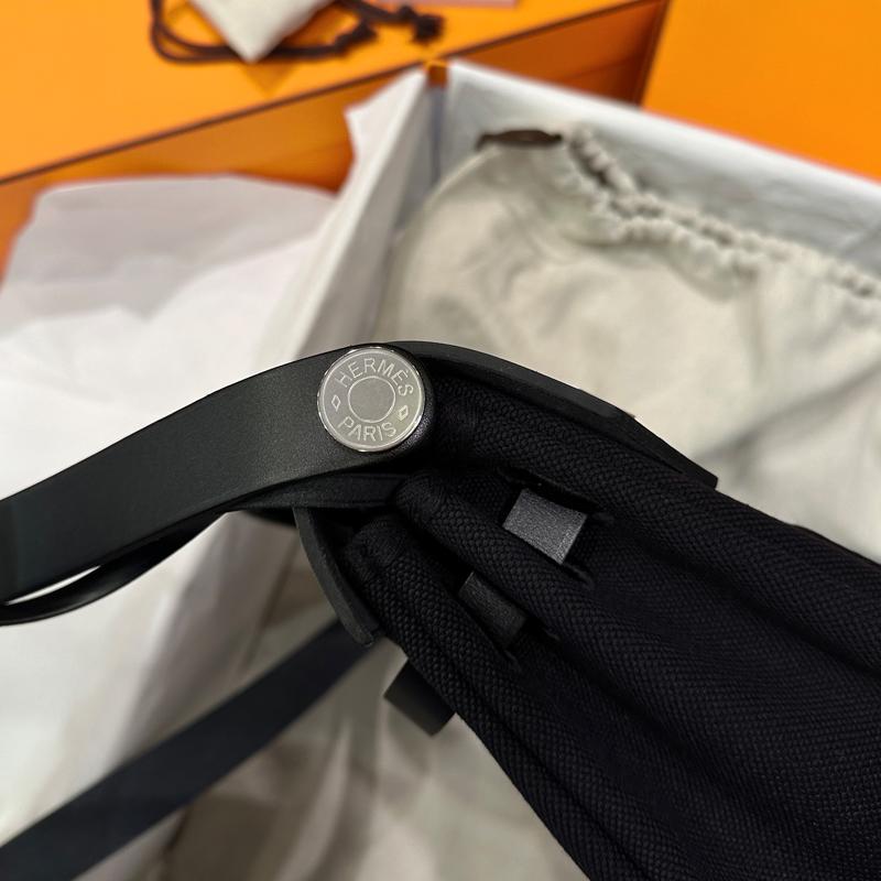HERMES Black Canvas Shoulder Tote Messenger Bag Silver Hardware