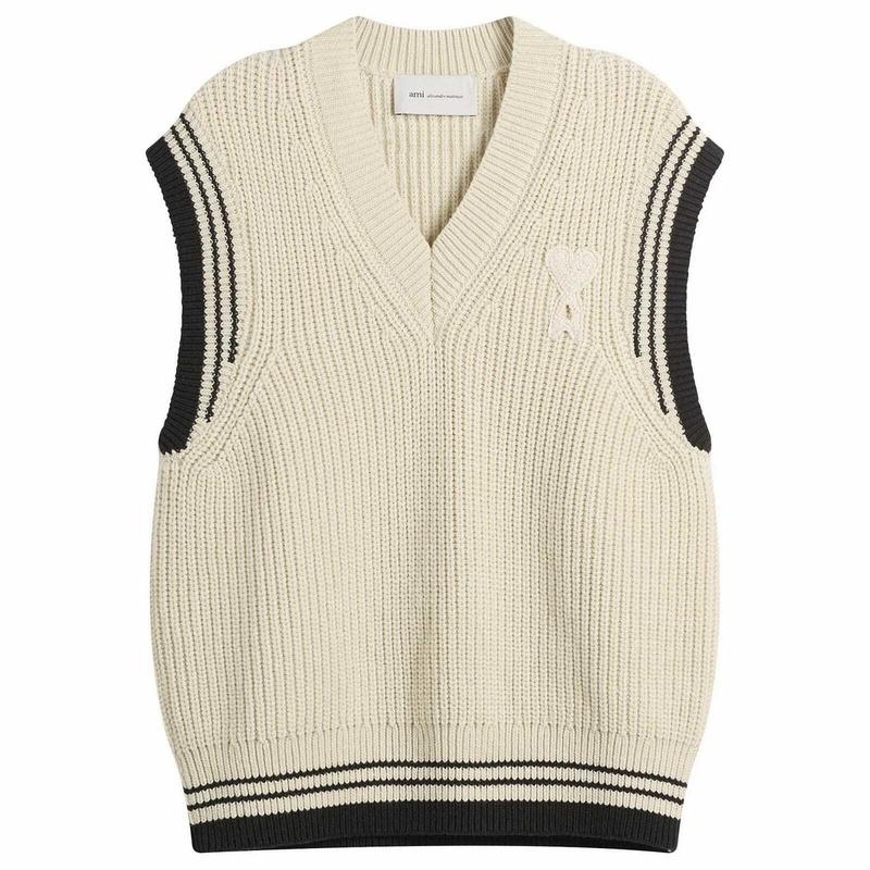 AMI Heart Logo Unisex Knit Vest Beige