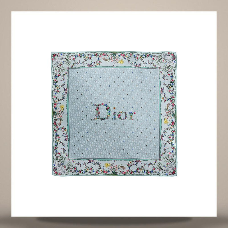DIOR Amour Revolution Flower Blue Multicolor Silk Twill Square Scarf