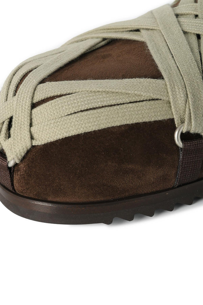 Rick Owens Granola Brown Suede Mega Lace Mule Sandals