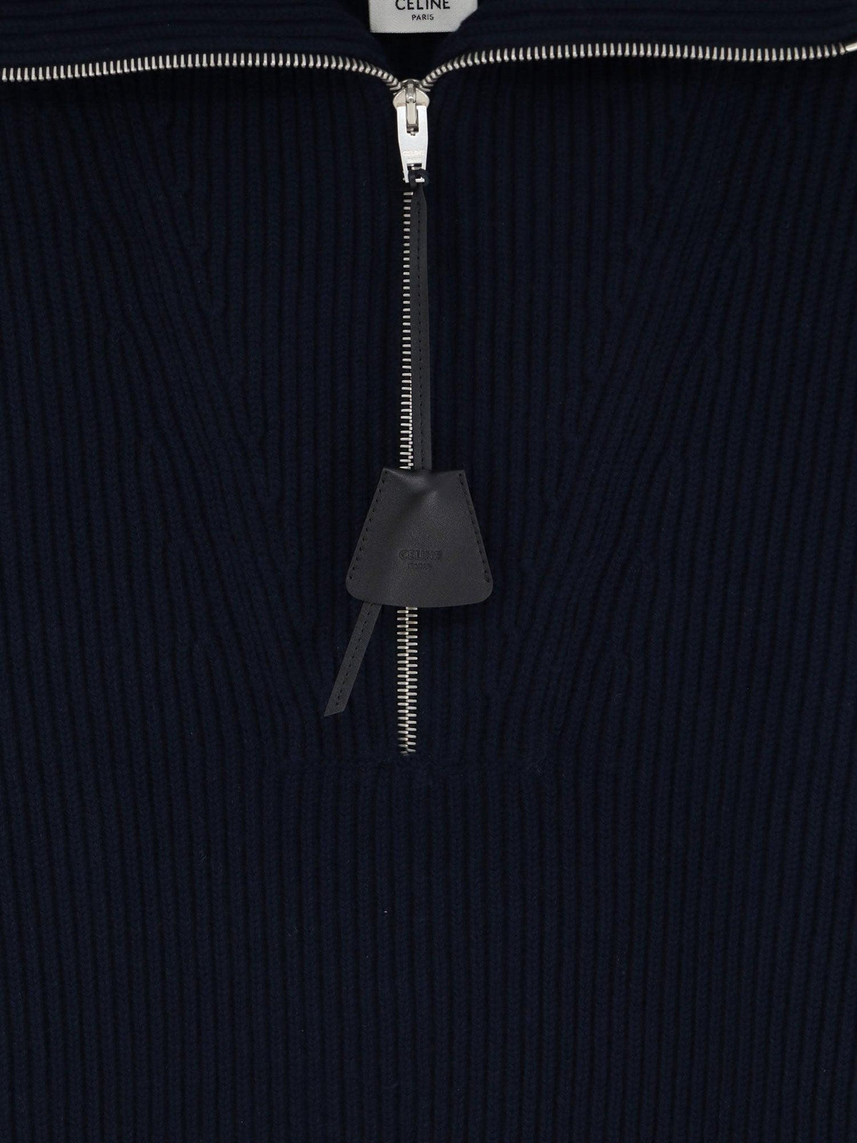CELINE Men’s Zip-Up Knit Sweater Navy Wool