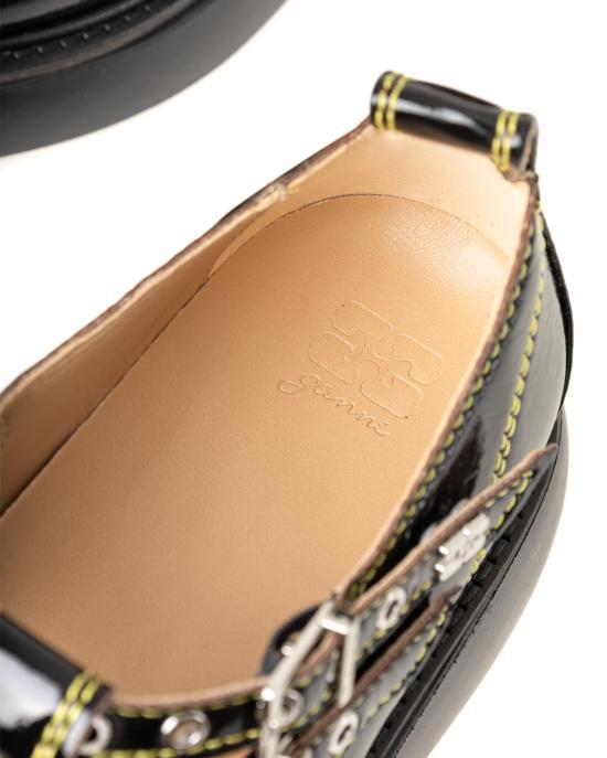 GANNI Black Leather Loafers S2928 864 BLACK YELLOW DOM