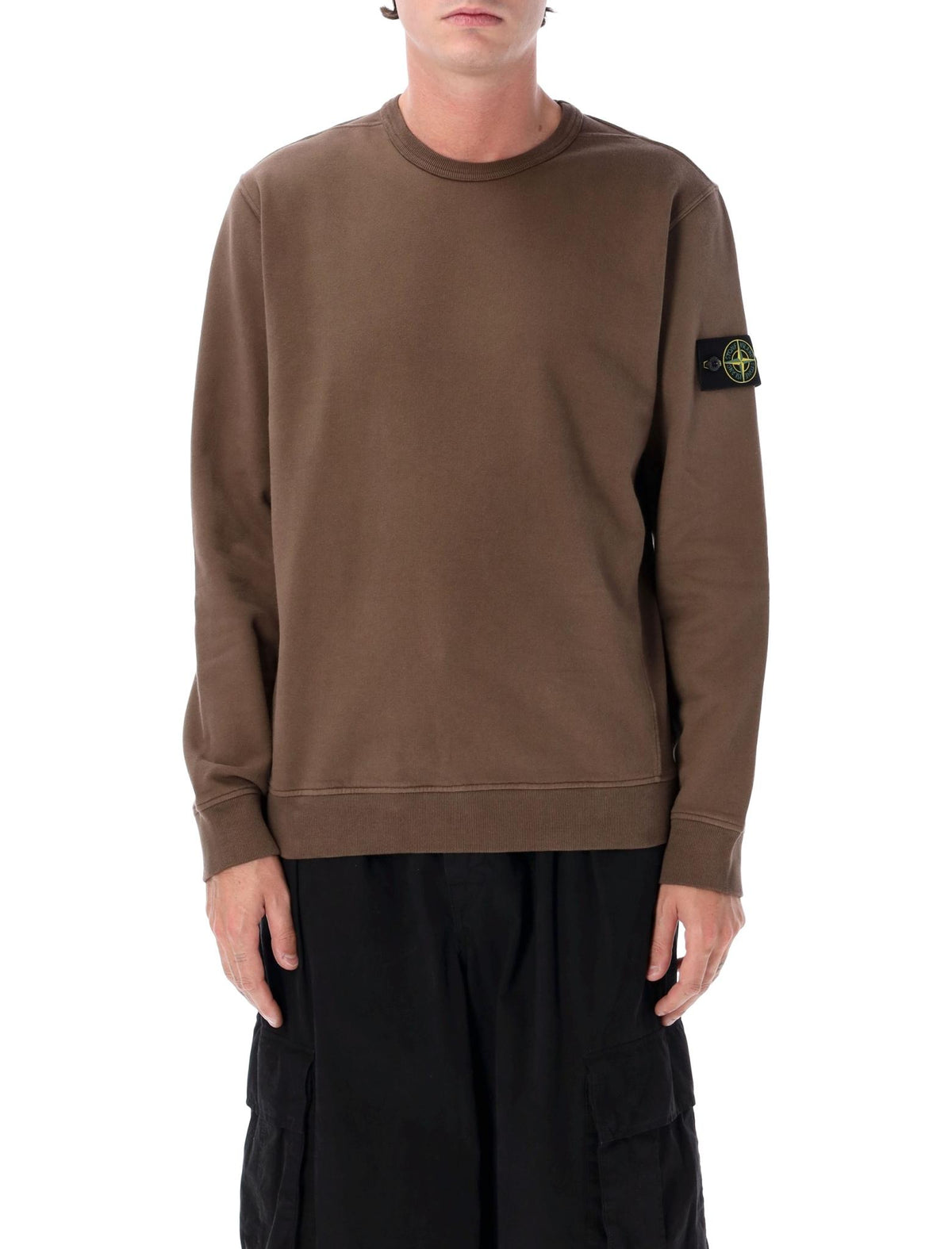 STONE ISLAND Black Cotton Logo Sweatshirt