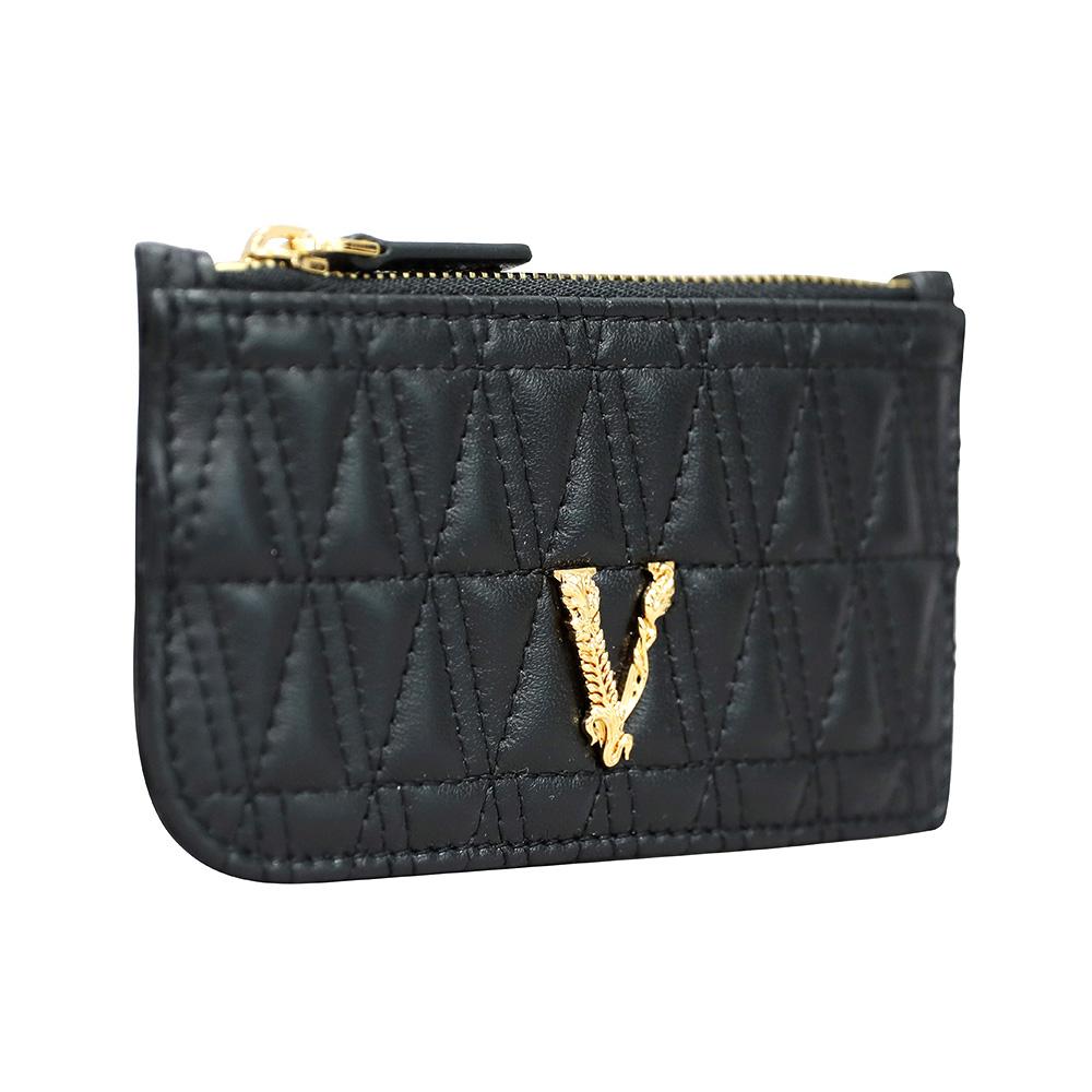 Versace V Logo Leather Card Holder Wallet