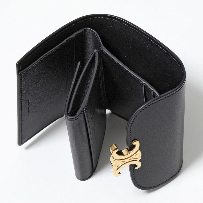 CELINE Triomphe Small Women’s Bifold Wallet Black Leather