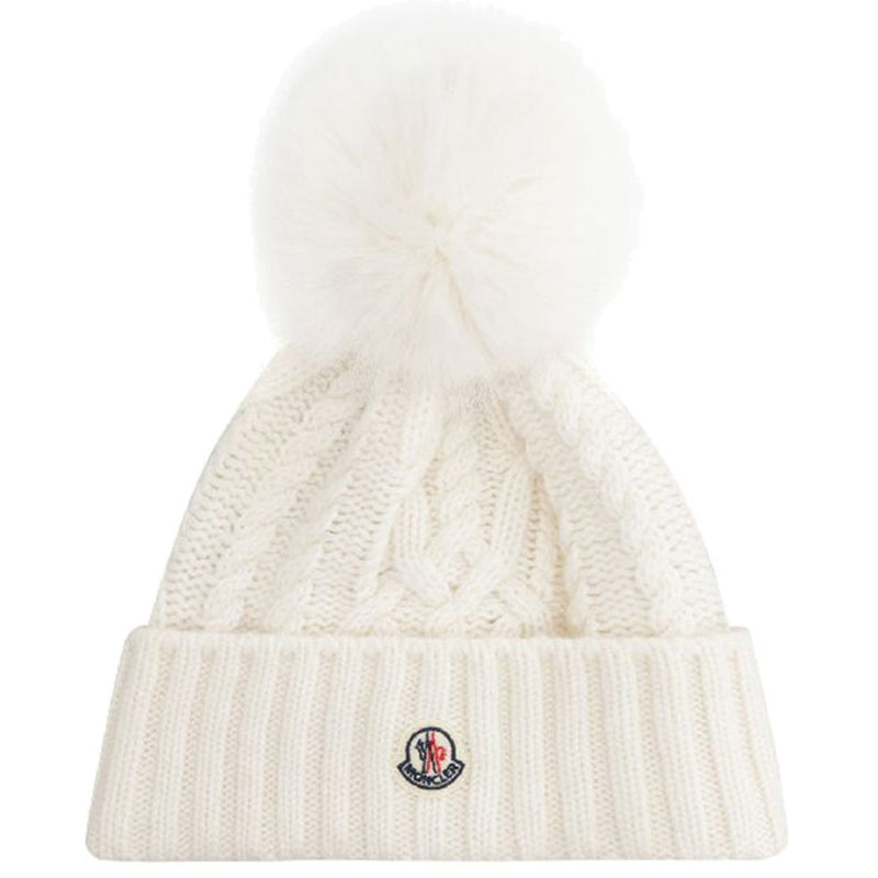 Moncler Women's Logo Cable Knit Pom Pom Beanie 3B000 18 M1127 002