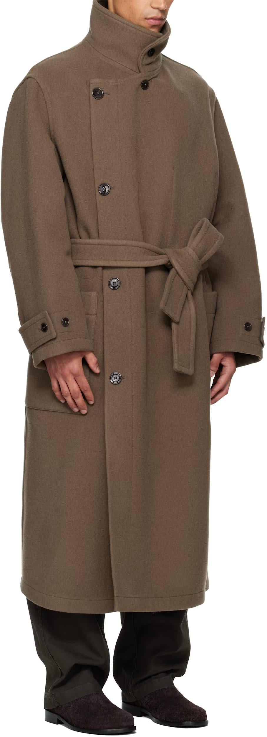 Lemaire Double-Face Wool Wrap Coat Dark Squirrel