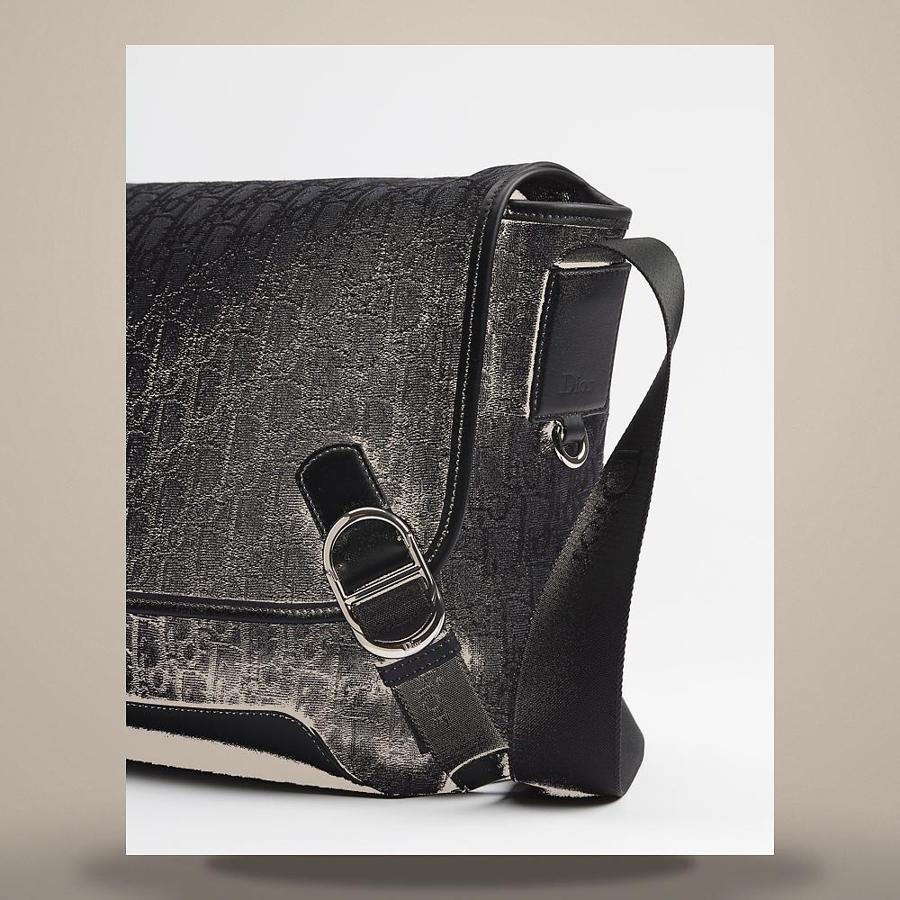 DIOR Black Oblique Jacquard Zipped Flap Messenger Bag Medium