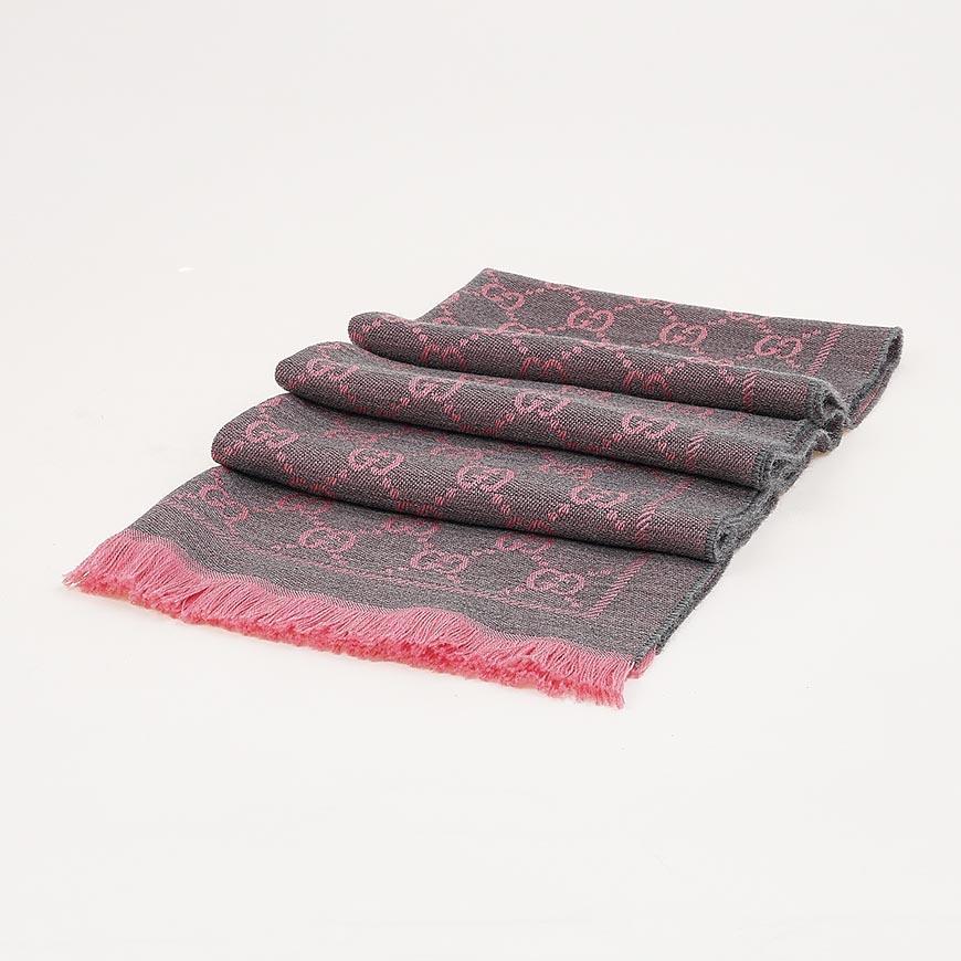 GUCCI Unisex GG Jacquard Scarf Grey Wool Scarf