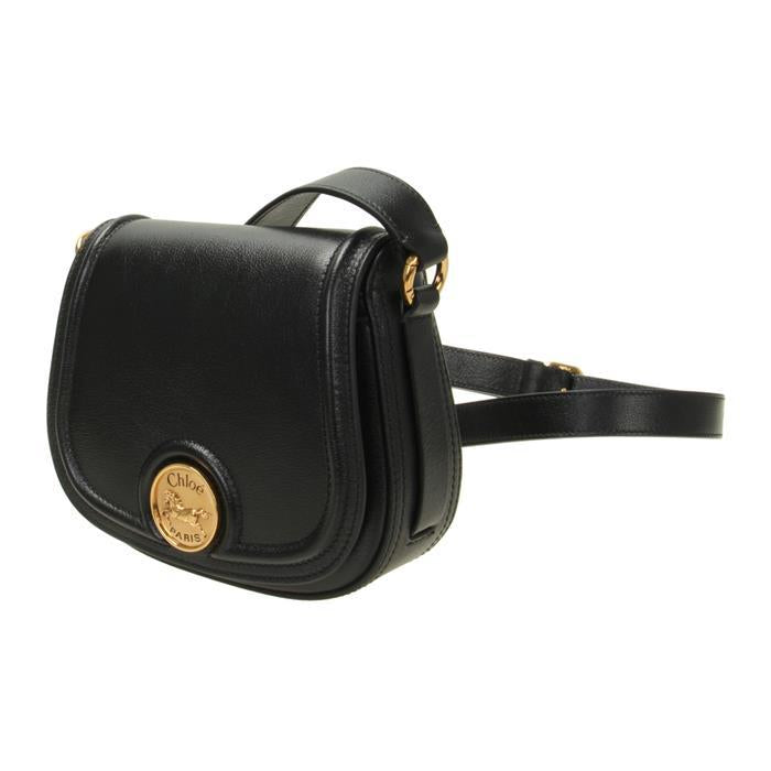 Chloe Horse Medal Leather Crossbody Bag Black