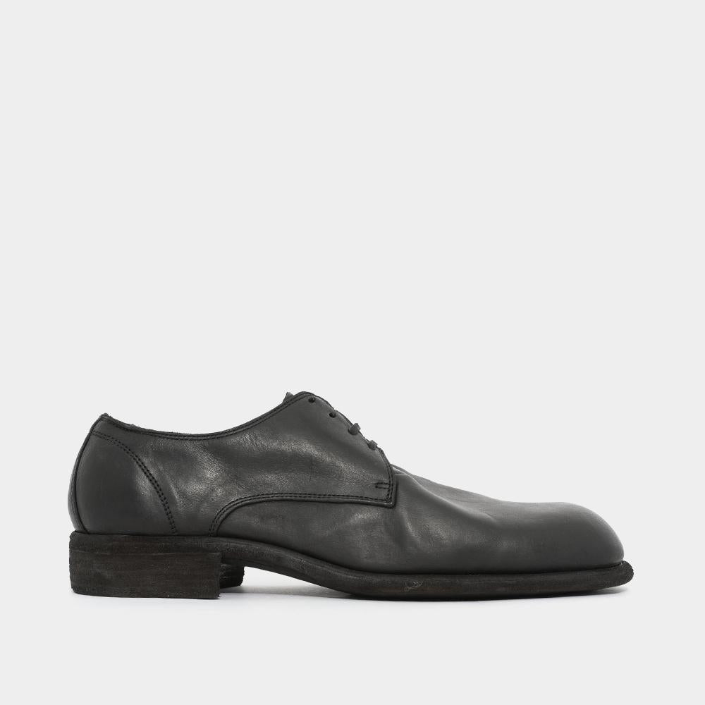 GUIDI Horse Full Grain Leather Derby Shoes Black Men