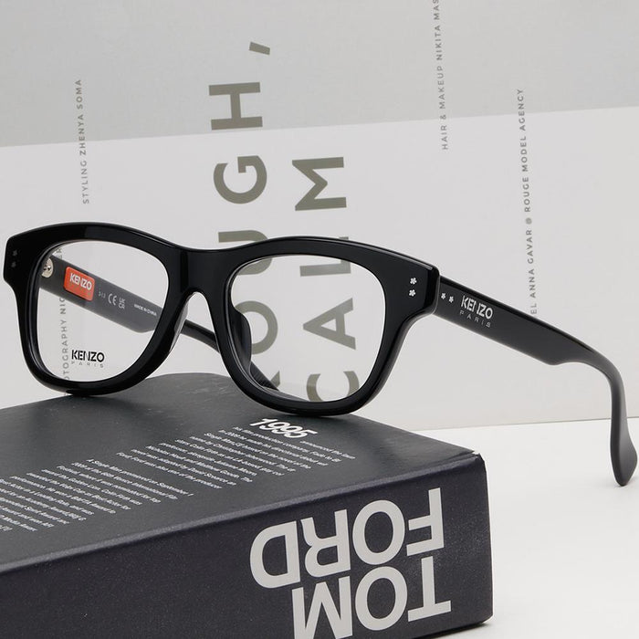 KENZO Black Acetate Square Oversized Eyeglass Frames Asian Fit KZ50175F 001