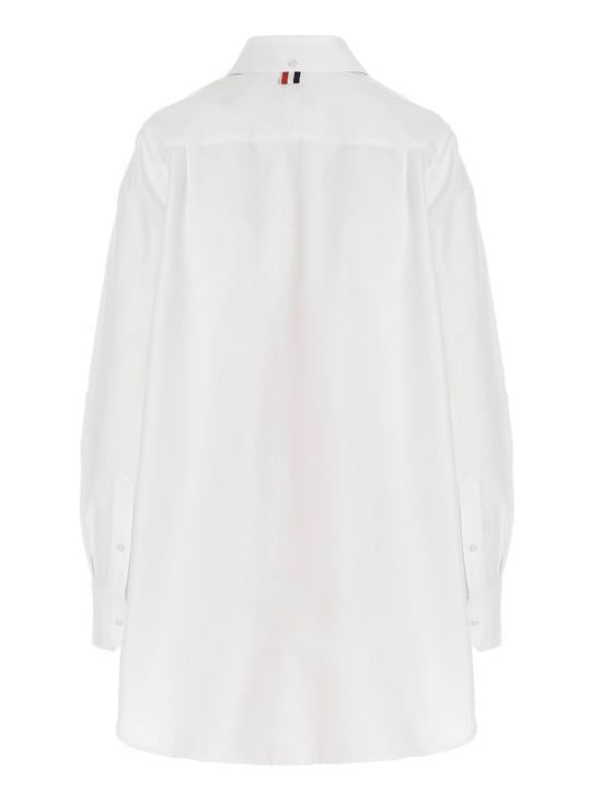 THOM BROWNE White Cotton Oxford 4-Bar Bow-Tie Blouse