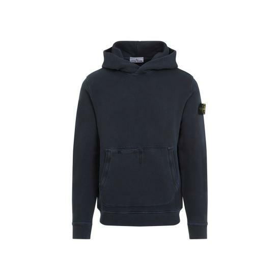 STONE ISLAND Old Effect Cotton Diagonal Fleece Hoodie Sweatshirt