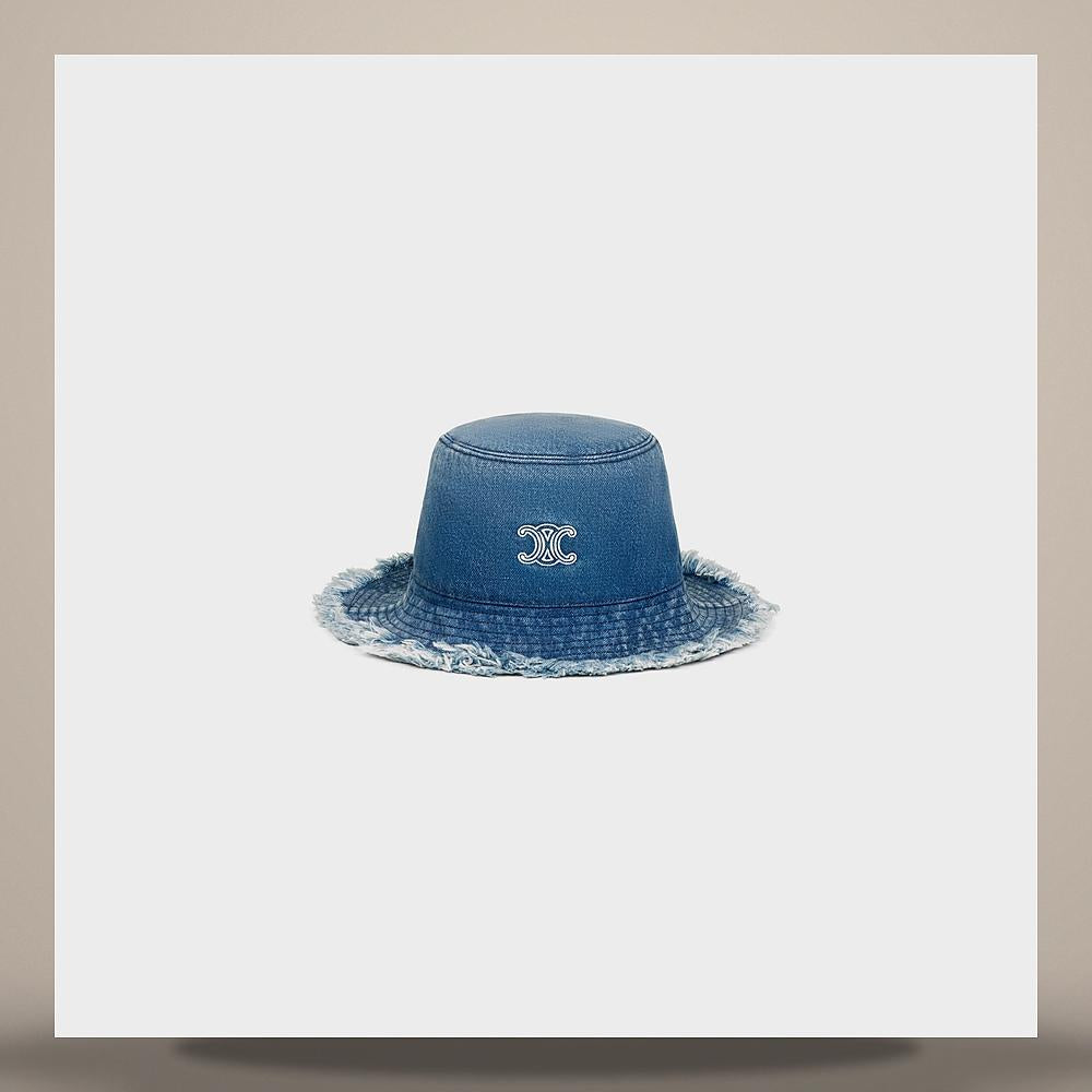 CELINE Triomphe Bucket Hat Cotton Denim Vivienne Glass Accessorie AA0JF0ZZY GFV6
