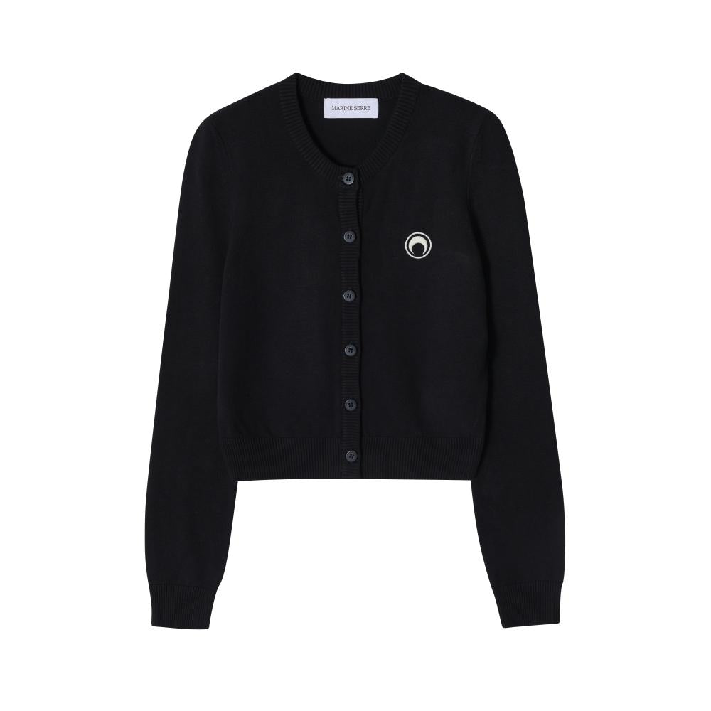 Marine Serre Moon Logo Fitted Cardigan Black Women’s Knit