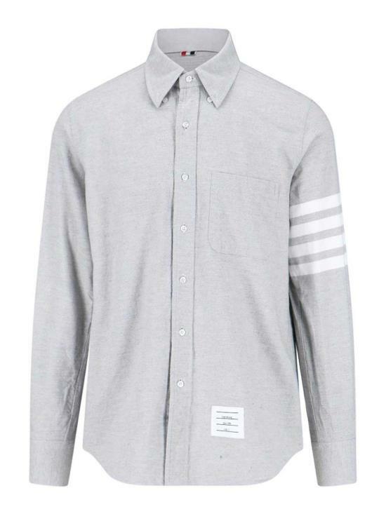 THOM BROWNE Solid Flannel 4-Bar Name Tag Straight Fit Long Sleeve Shirt