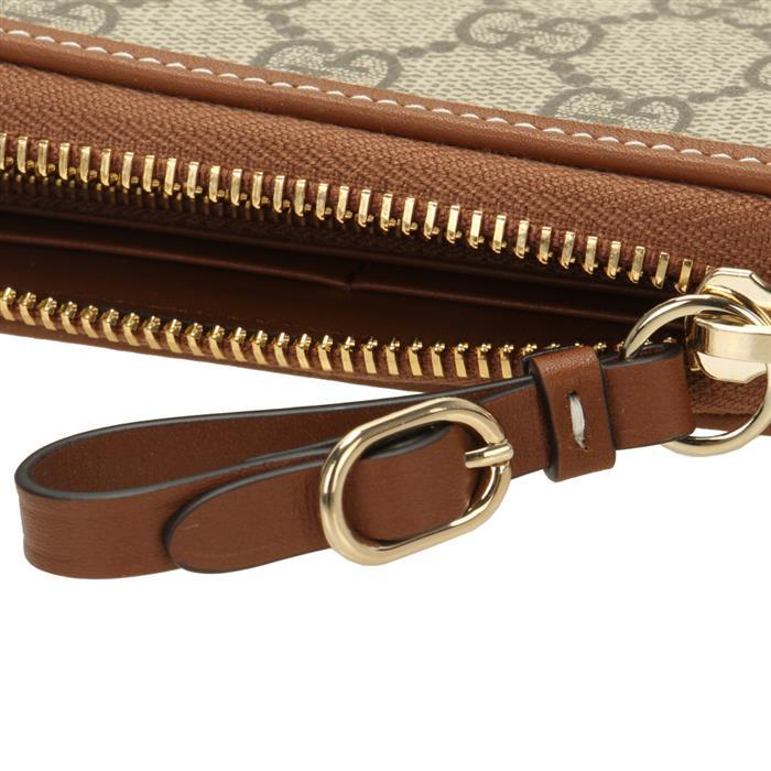 GUCCI GG Emblem Zip-Around Long Wallet Beige Brown Leather