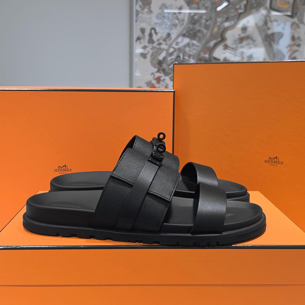 HERMES So Black Epsom Calfskin Mix Jackson Sandals for Men