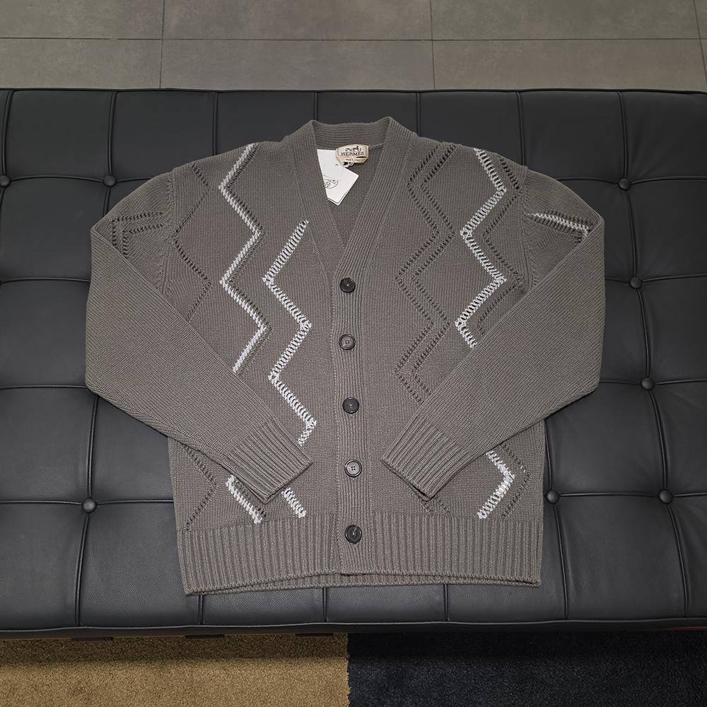 HERMES Mens Joa et Azur Button Cardigan Taupe Brown