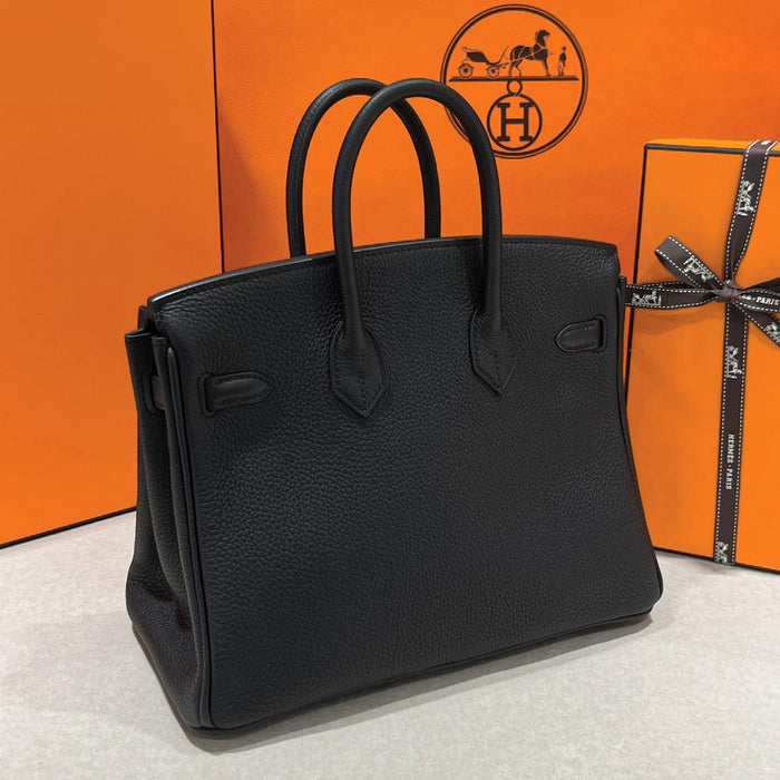 HERMES Birkin 25 Togo Leather Black Gold Hardware Tote Bag