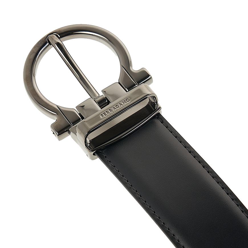 Ferragamo Men’s Reversible Gancini Leather Belt Black/Navy