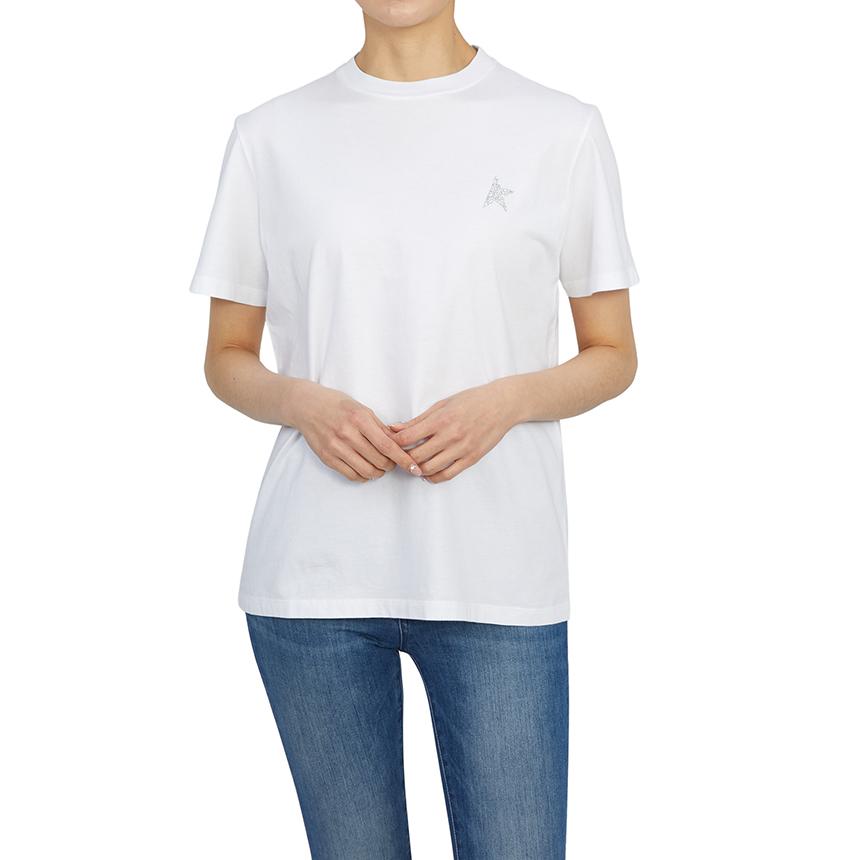 GOLDEN GOOSE Womens Short Sleeve T-Shirt White Cotton Tee