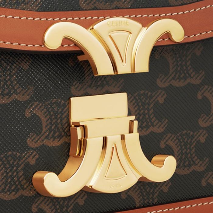 CELINE Teen Triomphe Bag Triomphe Canvas Calfskin Tan Crossbody