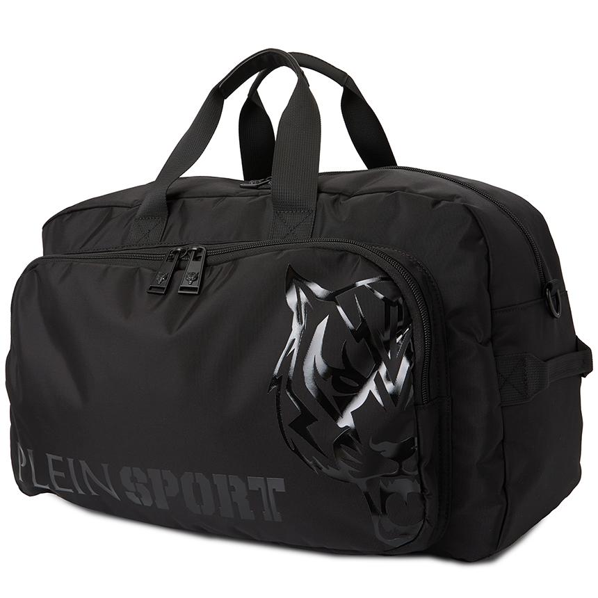 PLEIN SPORT Men’s Duffel Bag Black Nylon Tote Bag