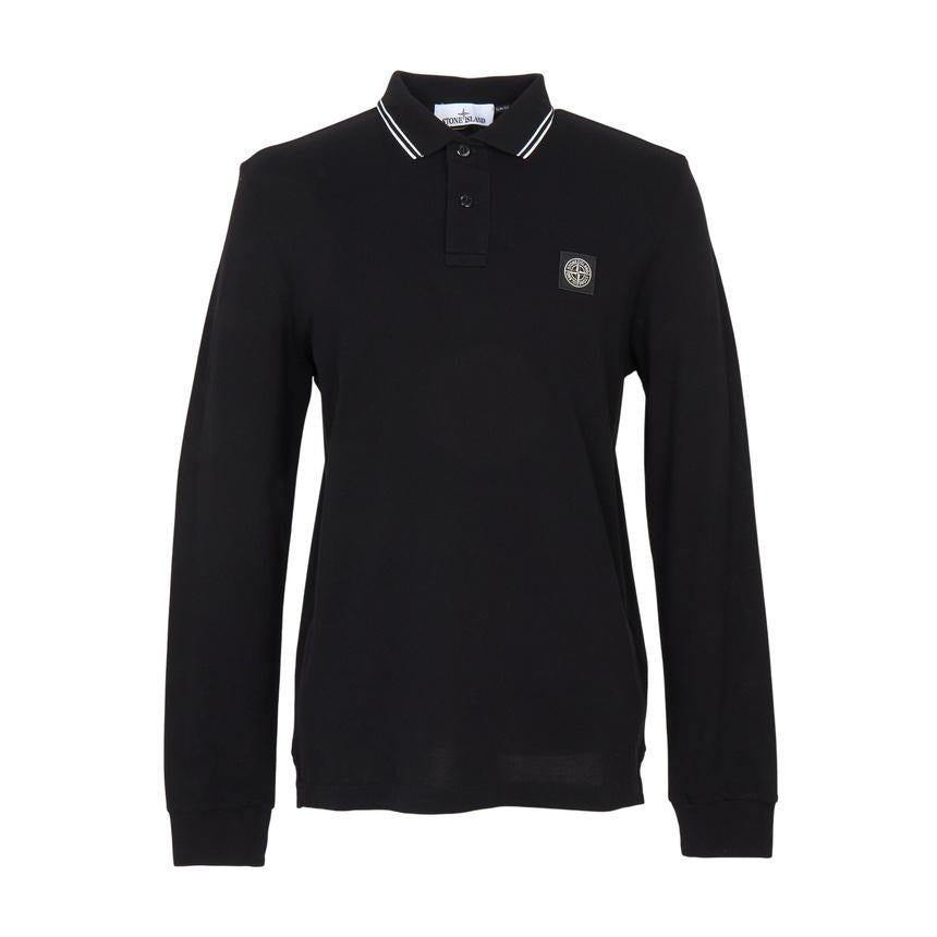 STONE ISLAND Men’s Long Sleeve Polo Shirt Black Cotton