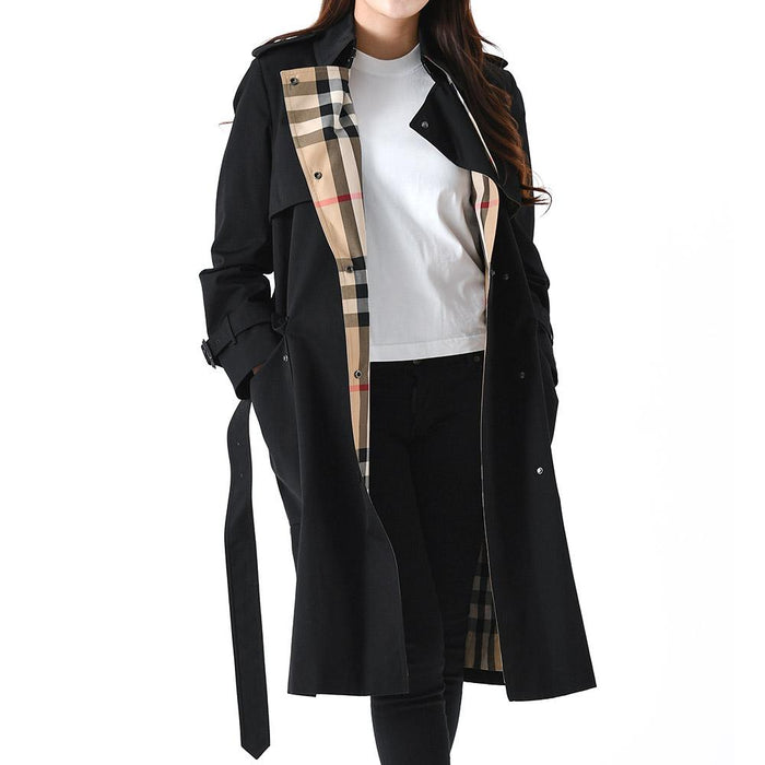 BURBERRY Check Panel Gabardine Trench Coat Black