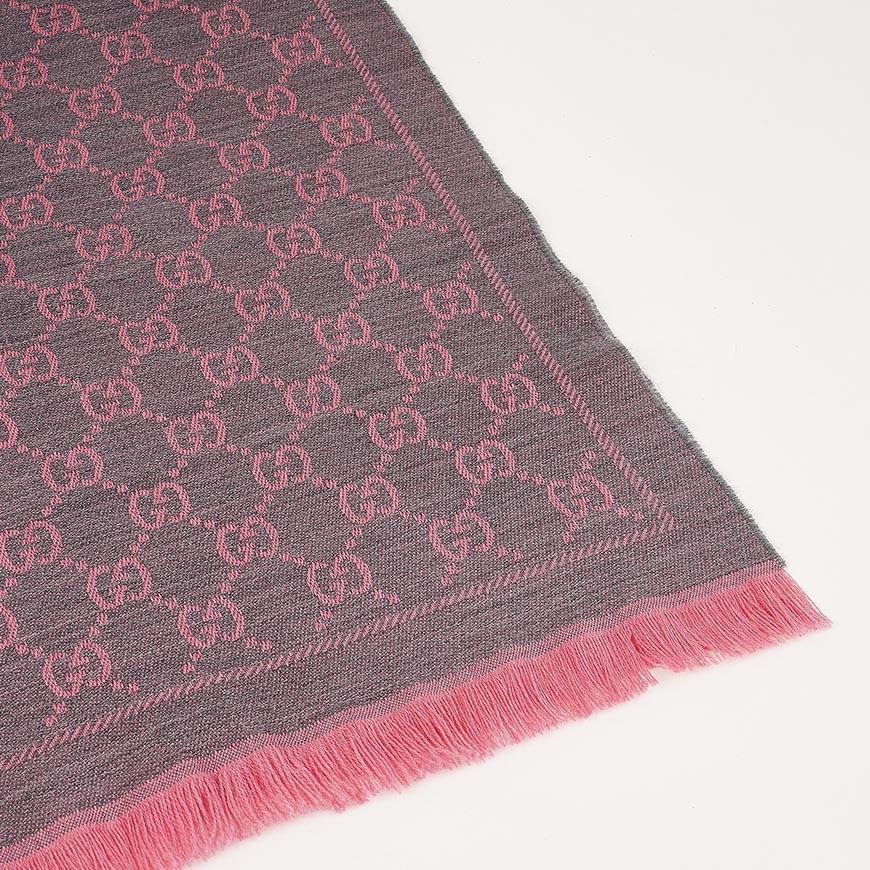 GUCCI Unisex GG Jacquard Scarf Grey Wool Scarf