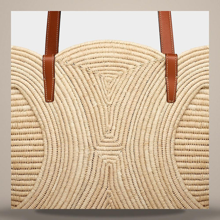 CELINE Medium Classic Panier Braided Triomphe Raffia Calfskin Tot 116982FWB 04LU