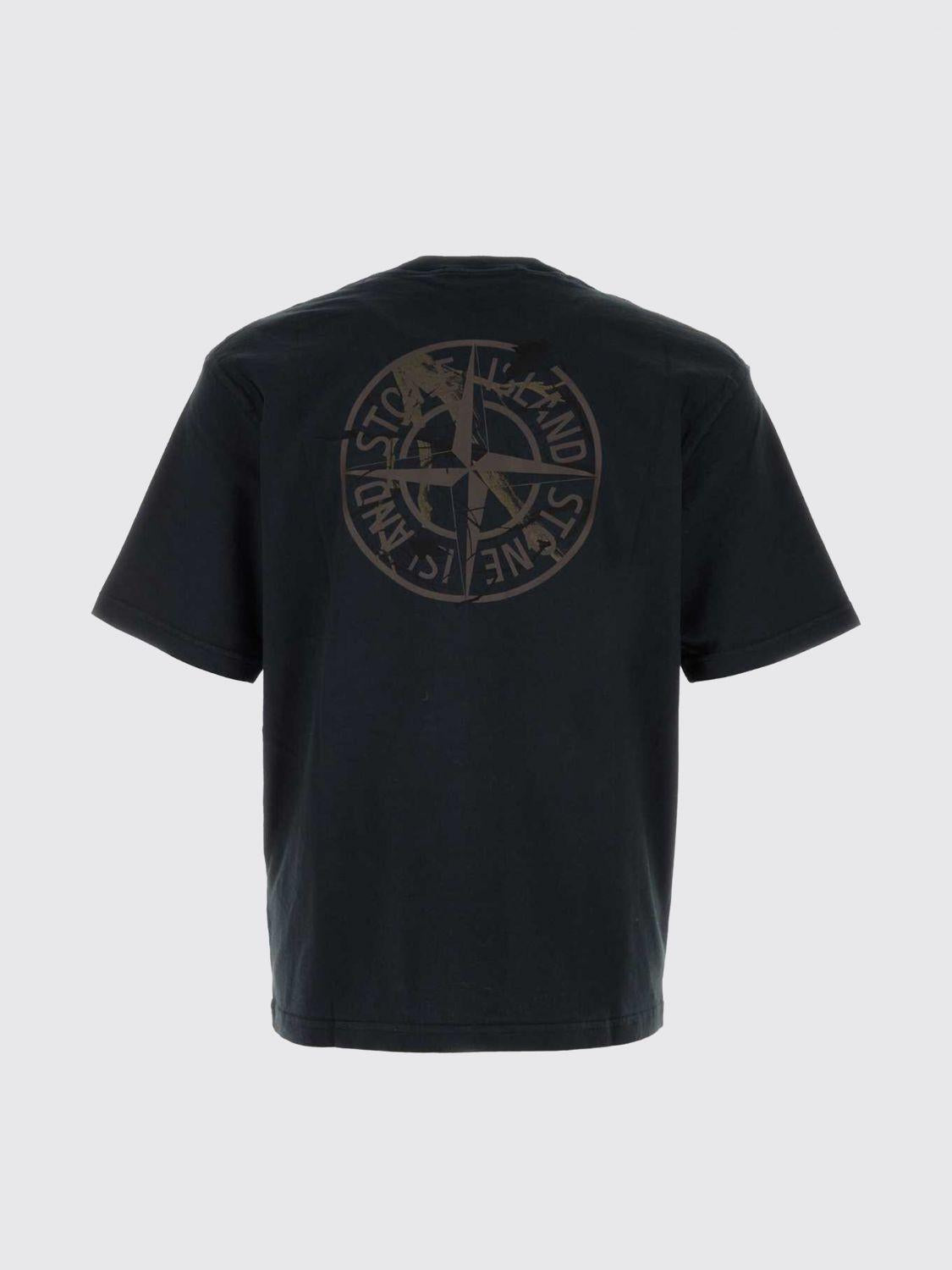 STONE ISLAND Black Cotton Short Sleeve T-Shirt