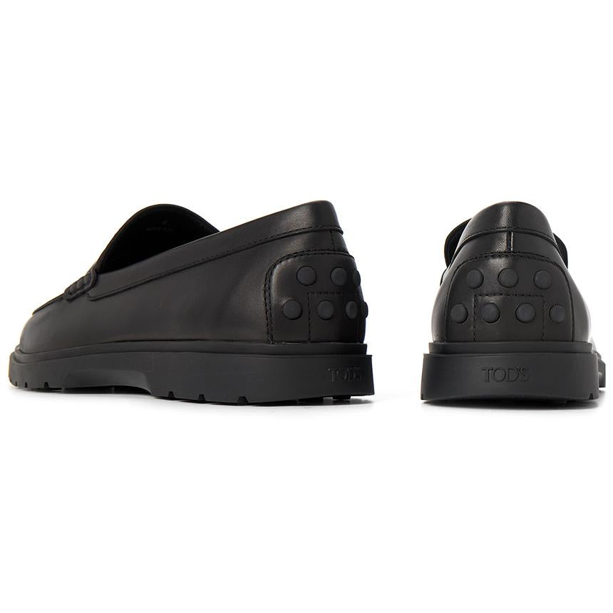 Tods Black Leather Penny Loafers Men's Shoes XXM59K00010 N6MB999