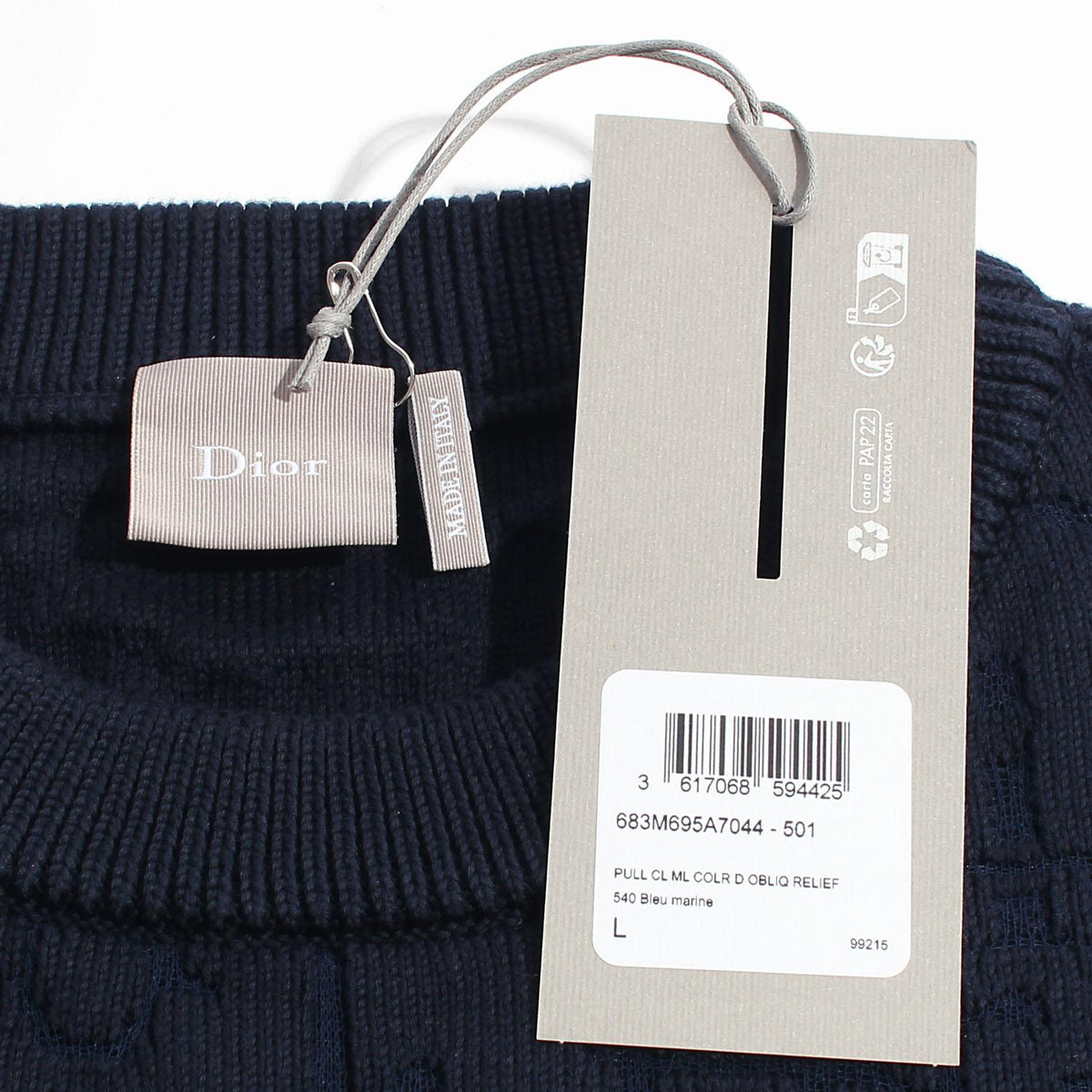DIOR MEN Oblique Cotton Round Neck Knit Sweater Navy