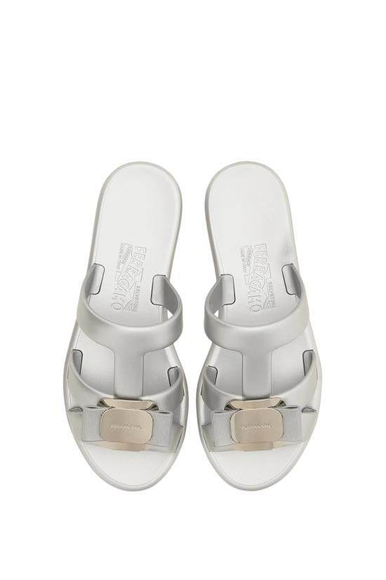 Ferragamo Leather Mule Slippers Sandals for Women 01J325779980 LIGHT GRAY DOM