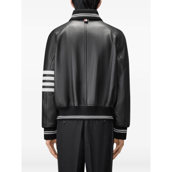 THOM BROWNE Black Leather Jacket